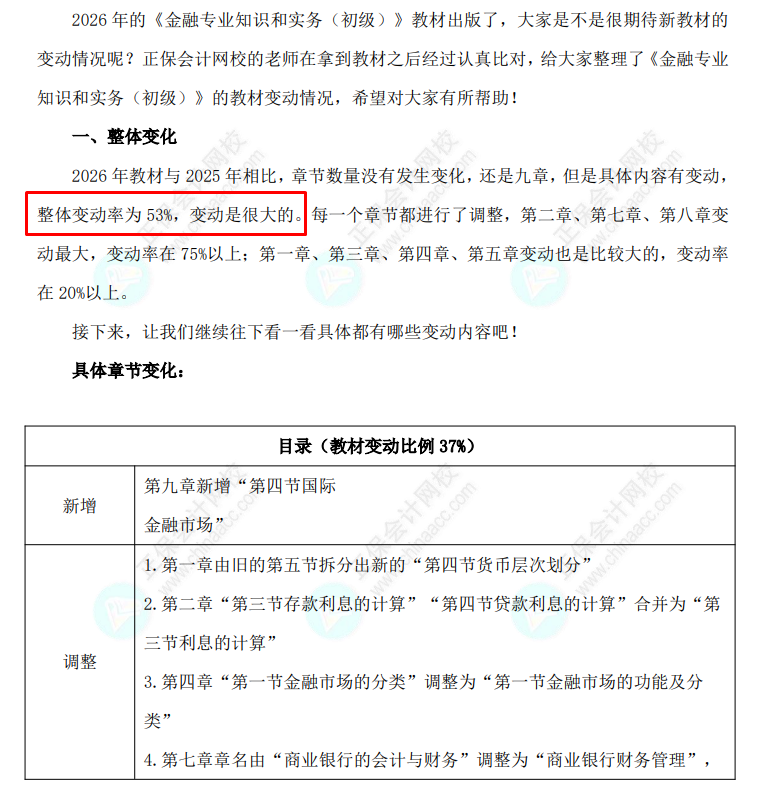 初级经济师《金融》教材变动对比