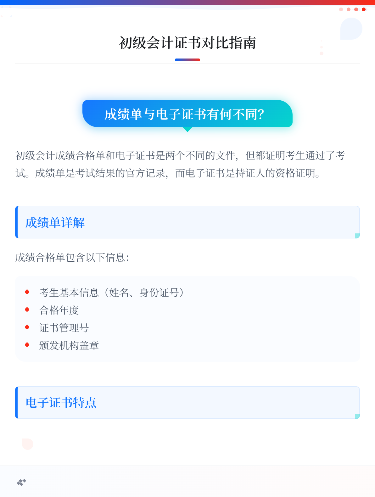 初级会计成绩合格单和电子证书一样吗？1