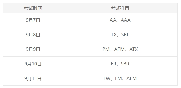 9月考试时间
