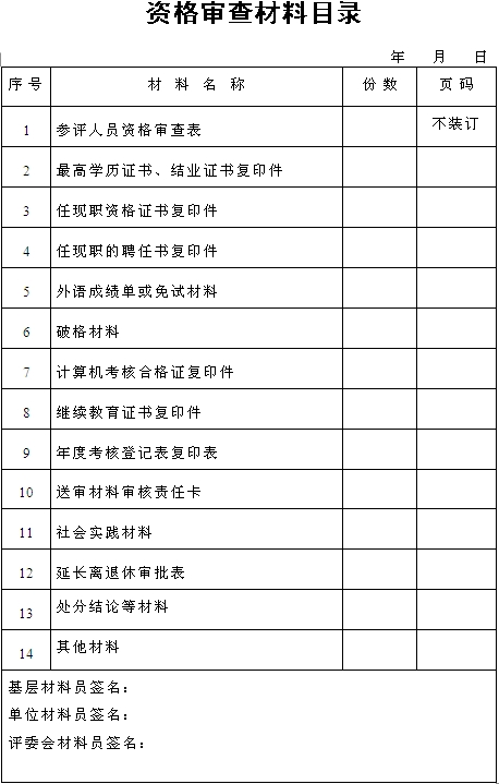 湖南2014年高级会计师资格审查材料目录