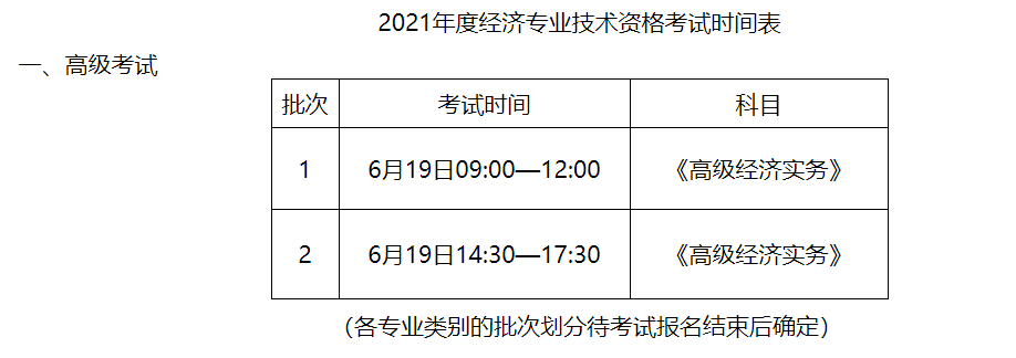 新疆2021高级经济师考试时间表