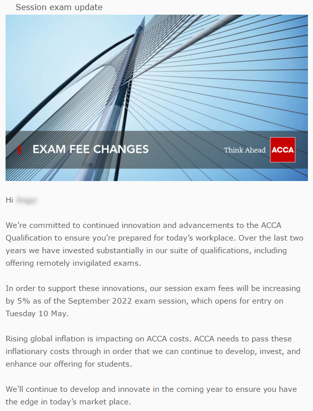 ACCA考试费用上涨5%！2022年9月季考报名起实施！